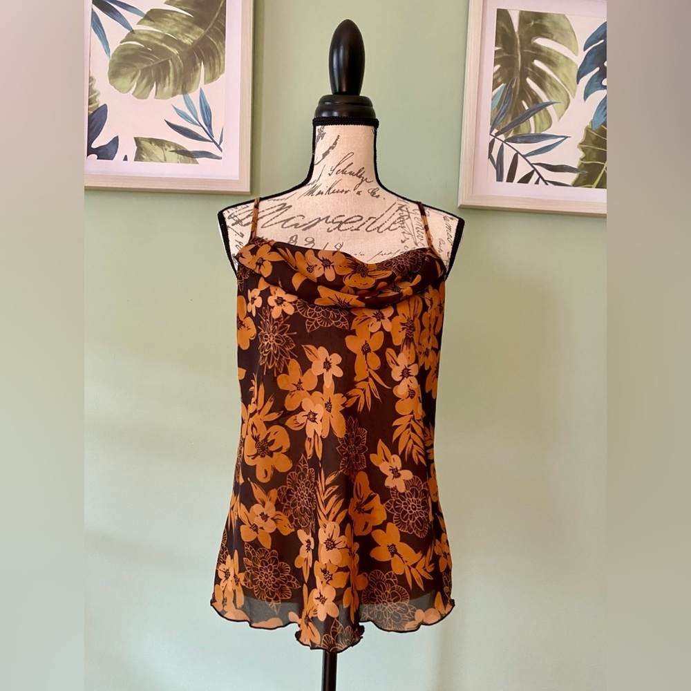Sheer Floral Print Women's Spaghetti Strap Top Size Large